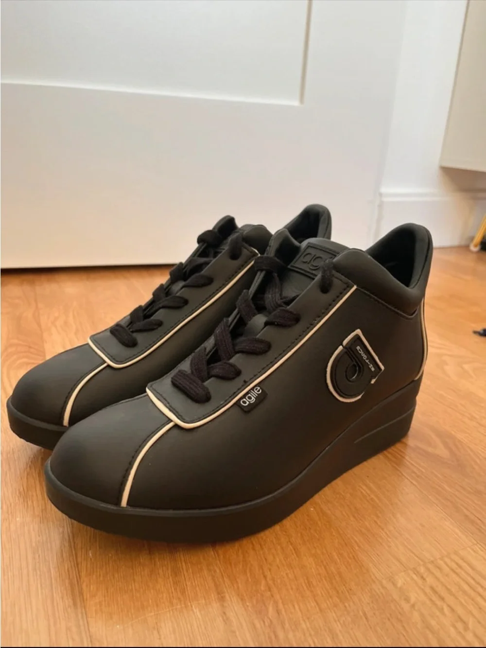 Black Wedge Sneaker with Cream Trim